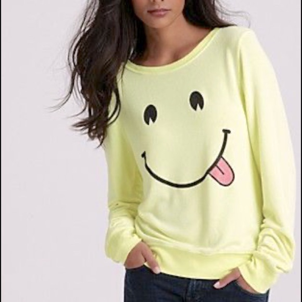 Wildfox Smiley Face Baggy Beach Jumper in Yellow Size Large